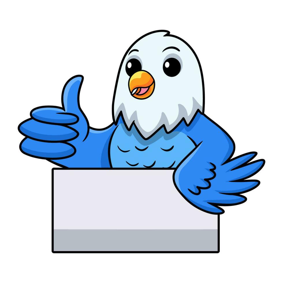 Cute blue love bird cartoon giving thumb up vector