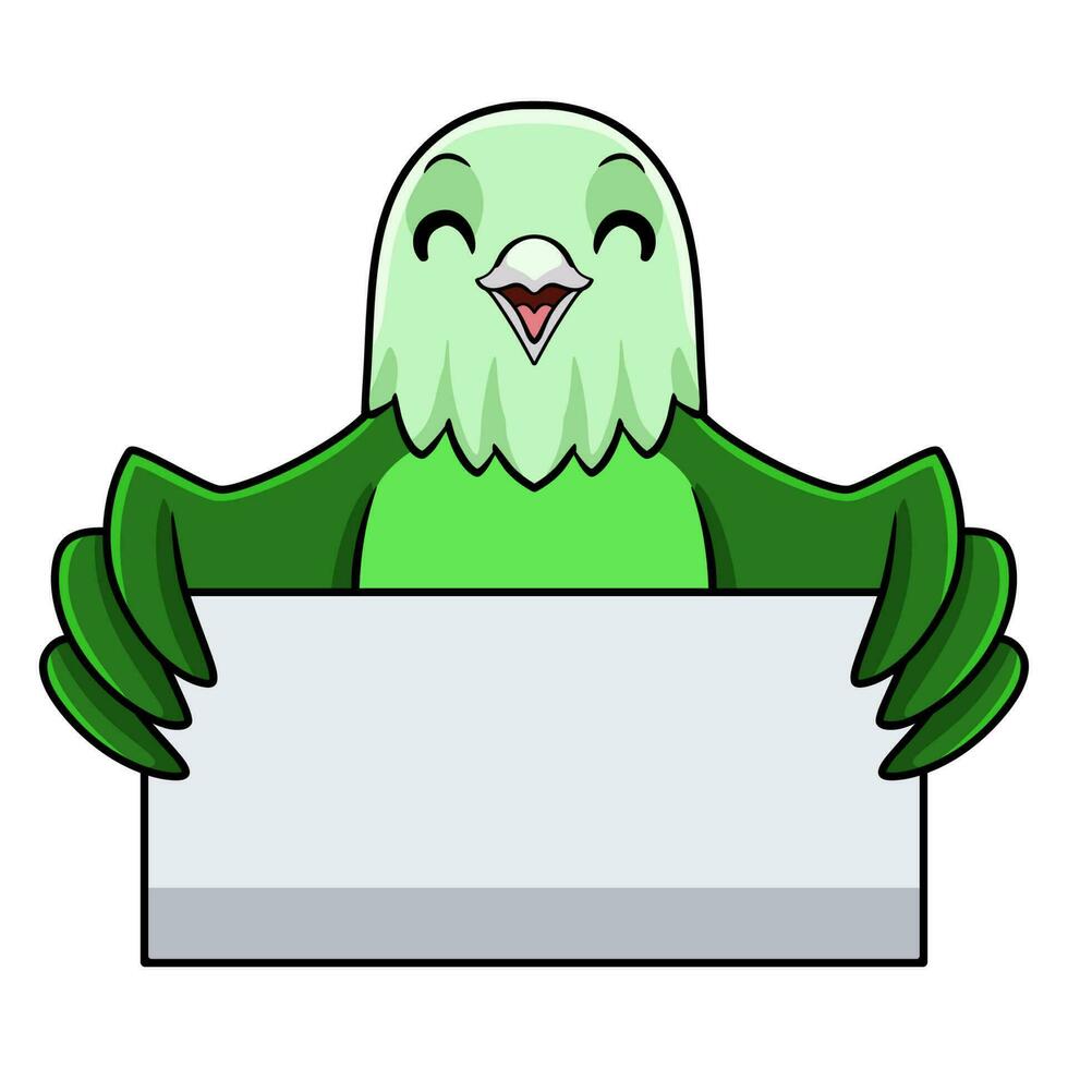 Cute grey headed love bird cartoon holding blank sign vector