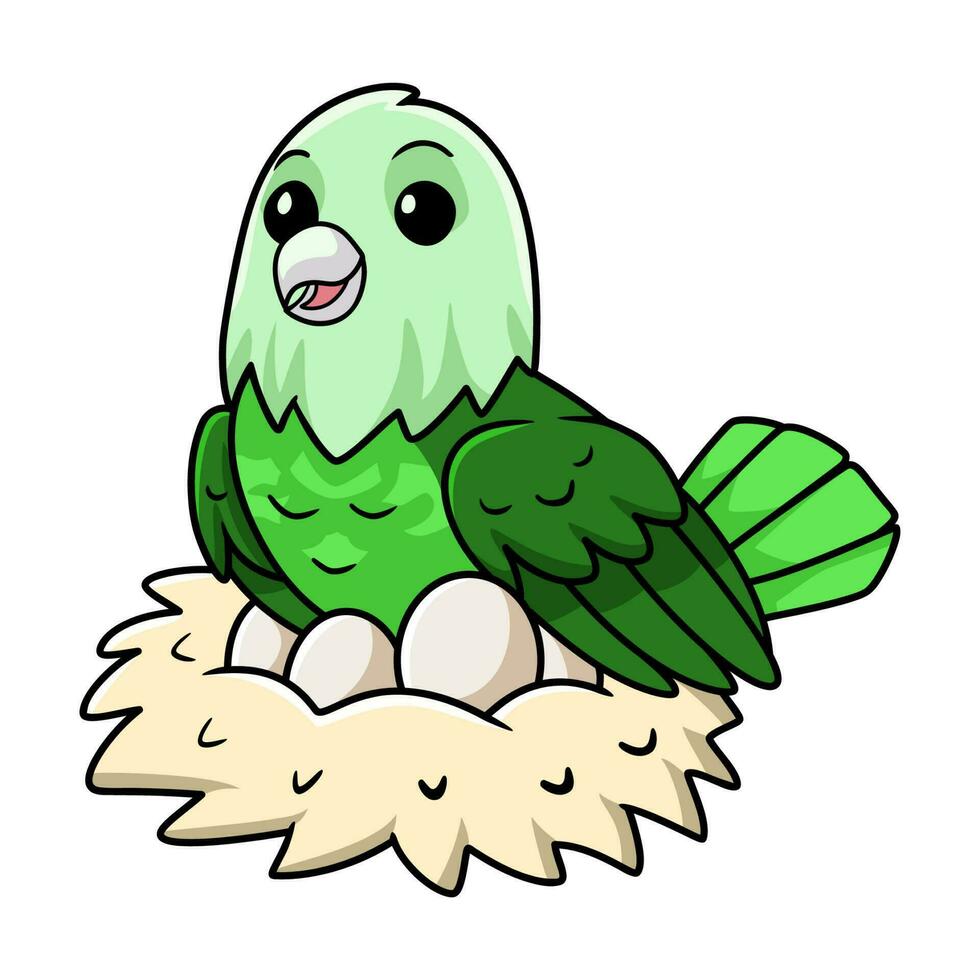 Cute grey headed love bird cartoon with eggs in the nest vector
