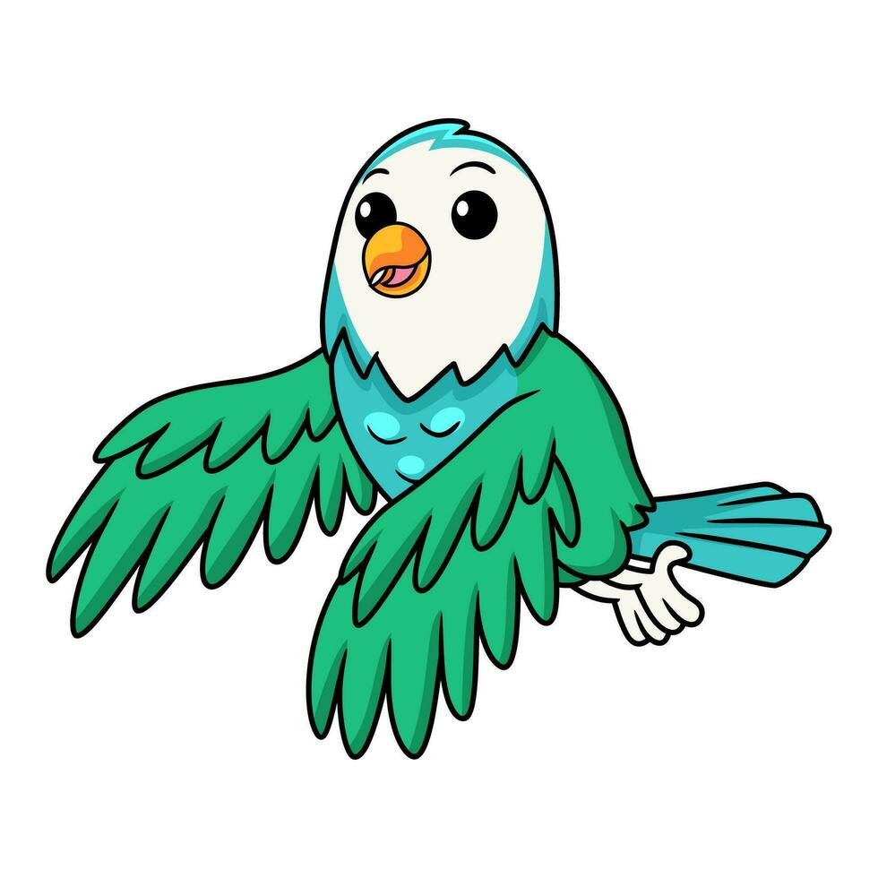 Cute blue turquoise bird cartoon flying vector