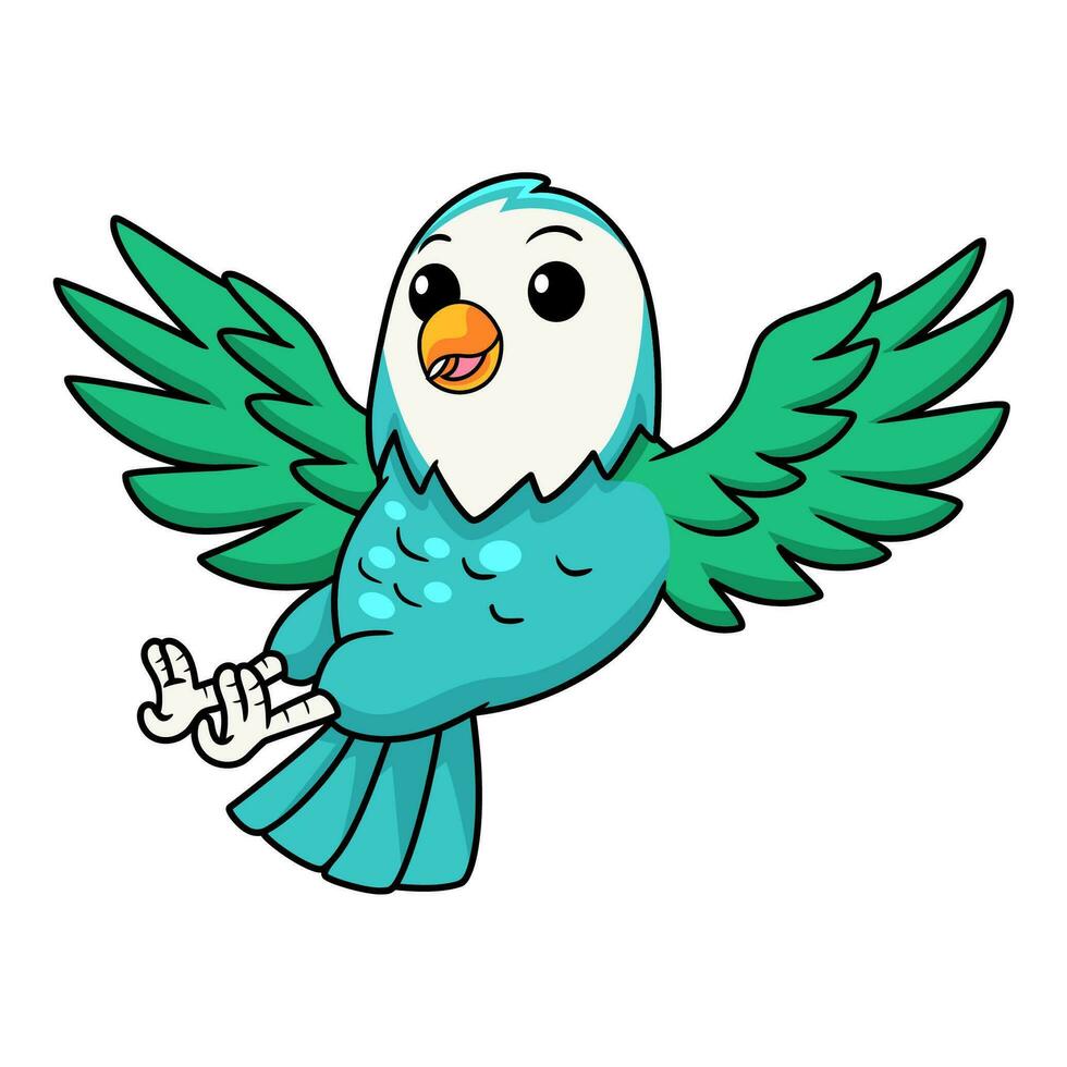 Cute blue turquoise bird cartoon flying vector