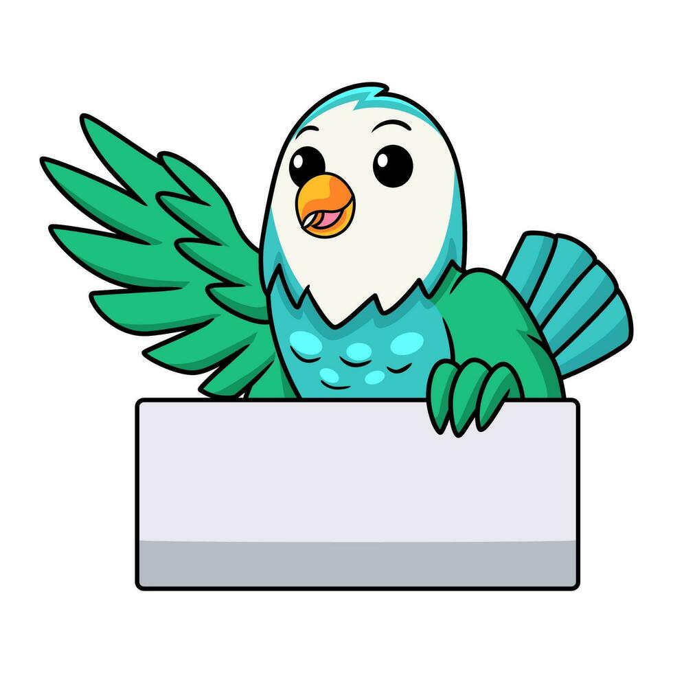 Cute blue turquoise bird cartoon waving hand vector