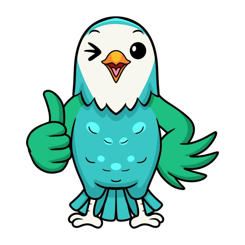 Cute blue turquoise bird cartoon giving thumb up vector