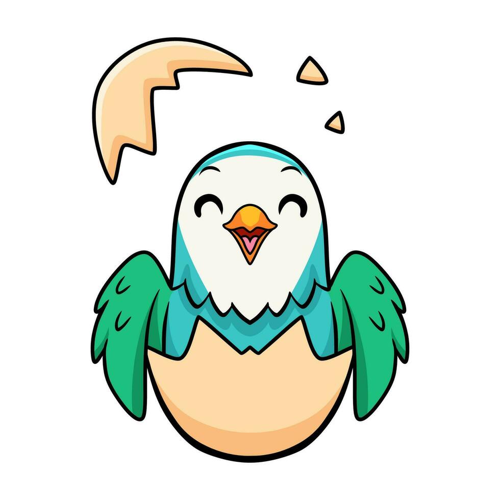 linda azul turquesa pájaro dibujos animados dentro desde huevo vector