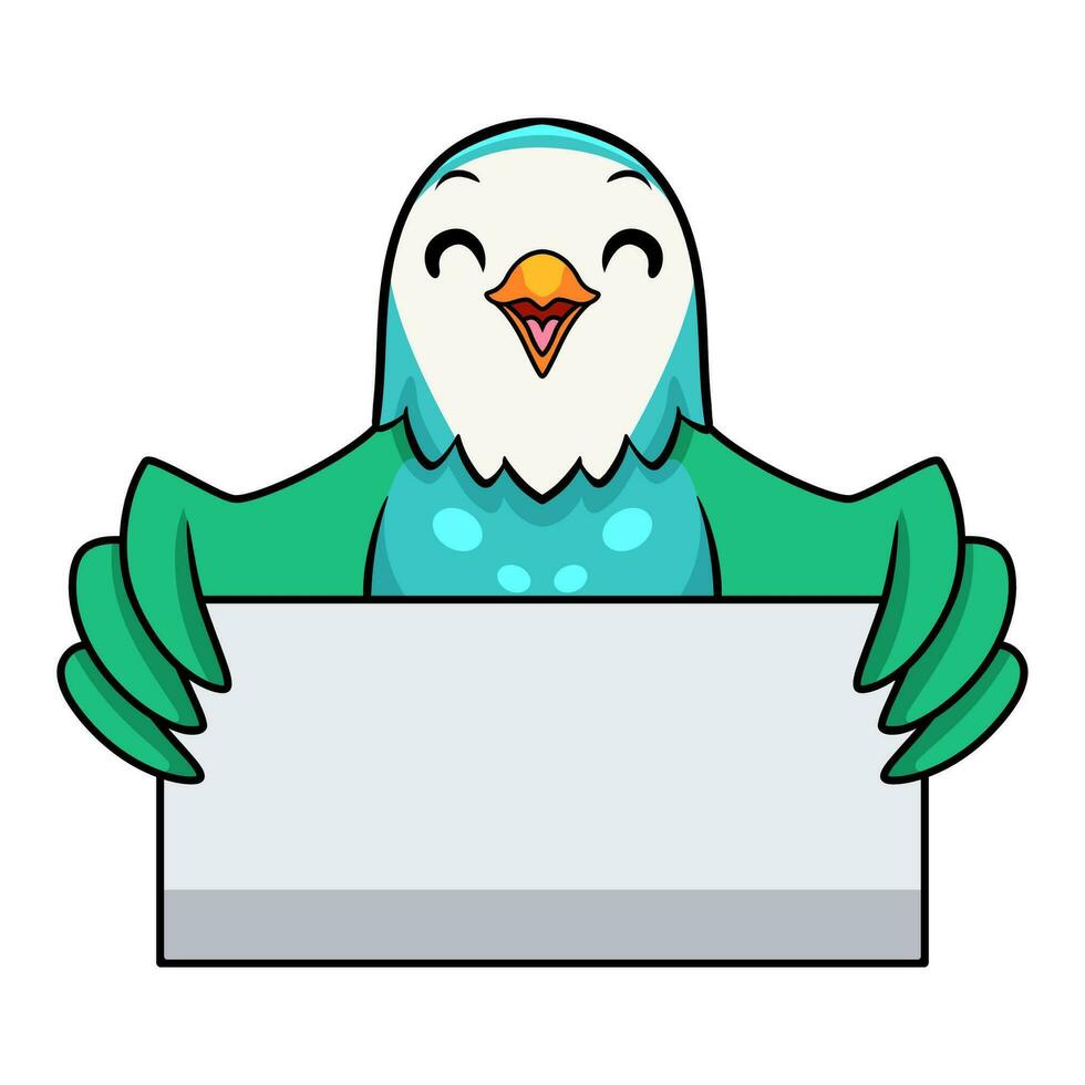 Cute blue turquoise bird cartoon holding blank sign vector