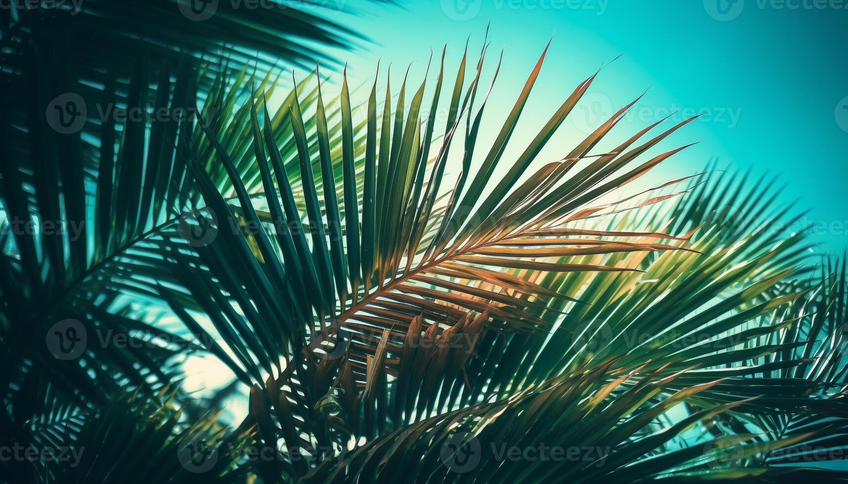 Tropical palm tree forest at dusk, beauty in nature abstract generated by AI photo