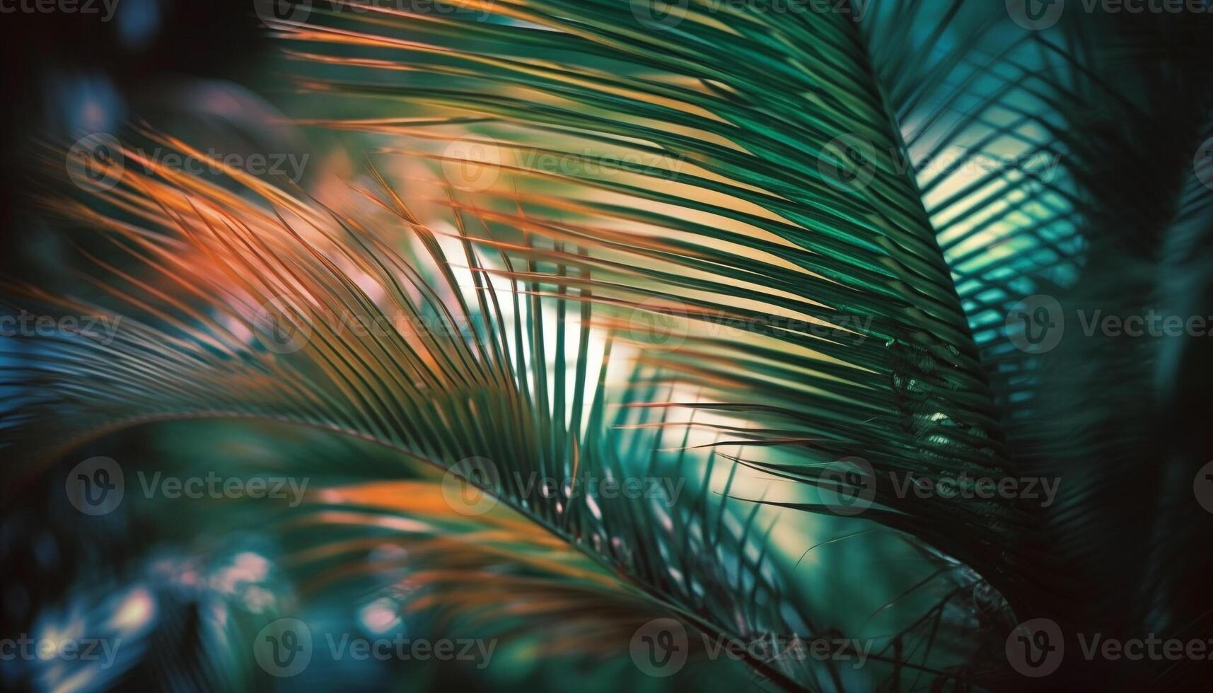 Vibrant palm frond pattern in tropical forest, perfect vacation backdrop generated by AI photo