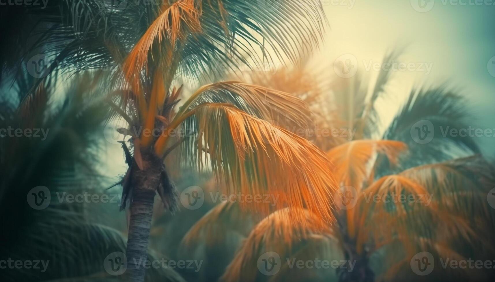 Tranquil scene of tropical growth, coconut palm tree, and beauty generated by AI photo