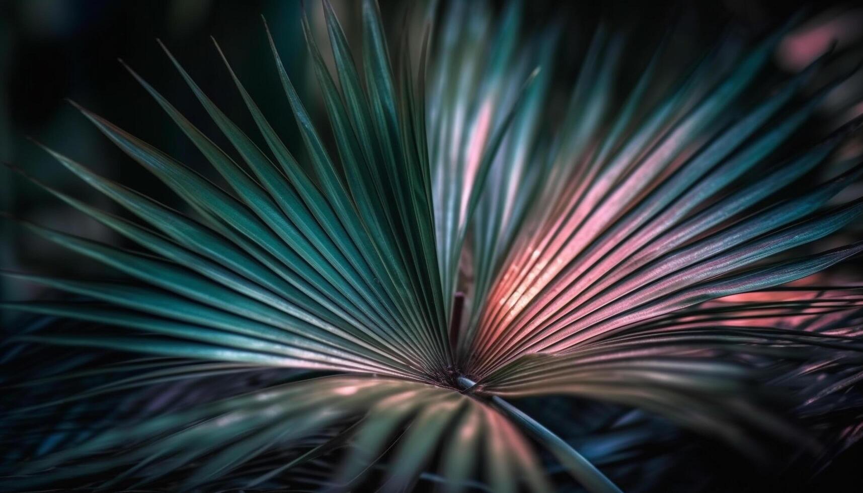 Vibrant fronds curve in abstract pattern, backdrop of green forest generated by AI photo