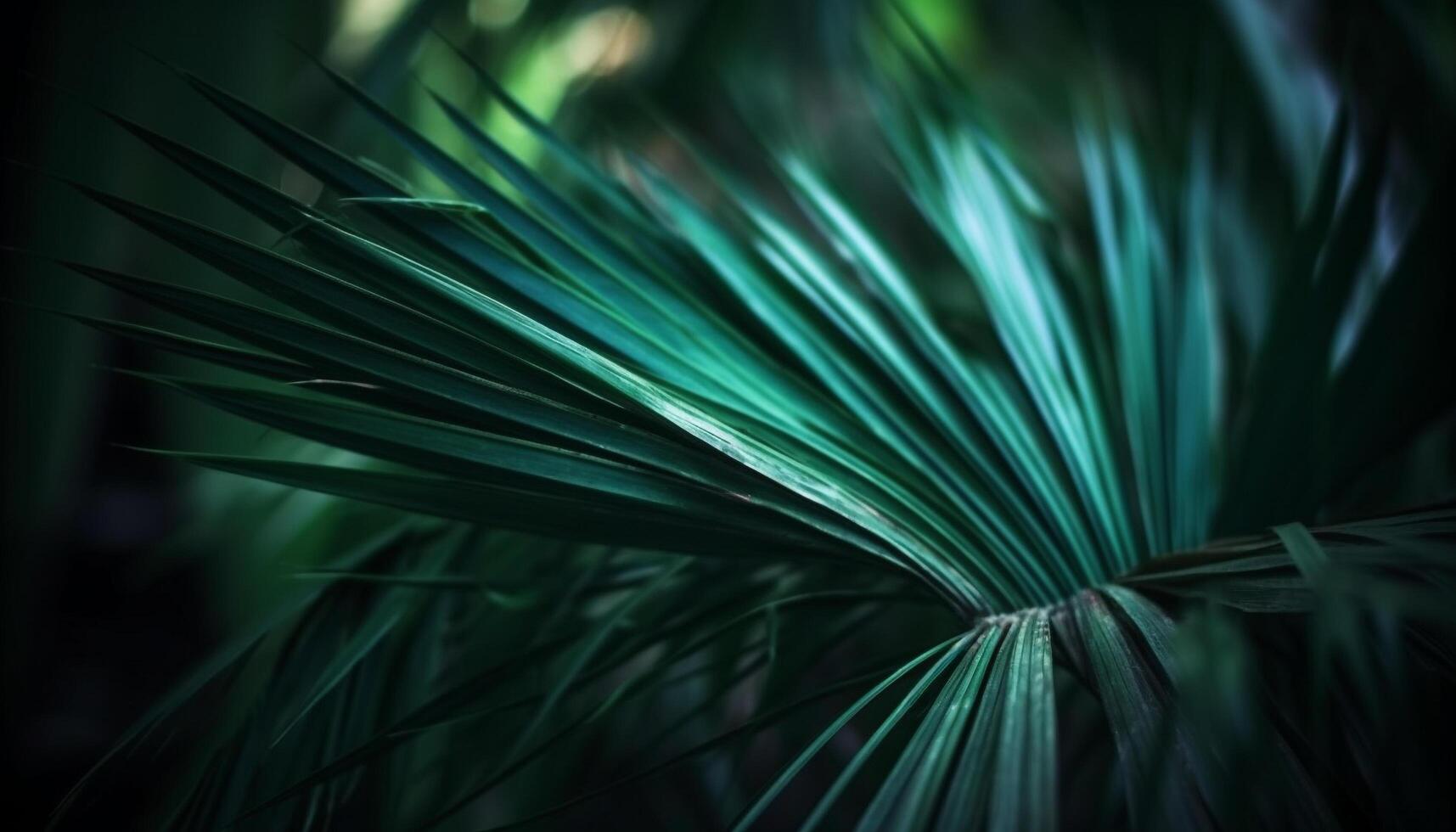 Vibrant green foliage in tropical rainforest, abstract pattern and growth generated by AI photo