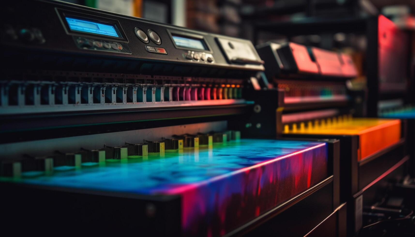 Modern nightclub industry controls sound equipment for electrifying performances indoors generated by AI photo