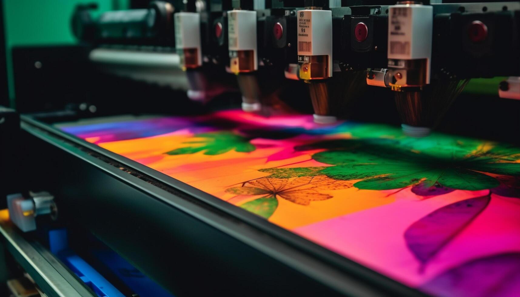 Modern machinery in a vibrant factory creates colorful textiles indoors generated by AI photo
