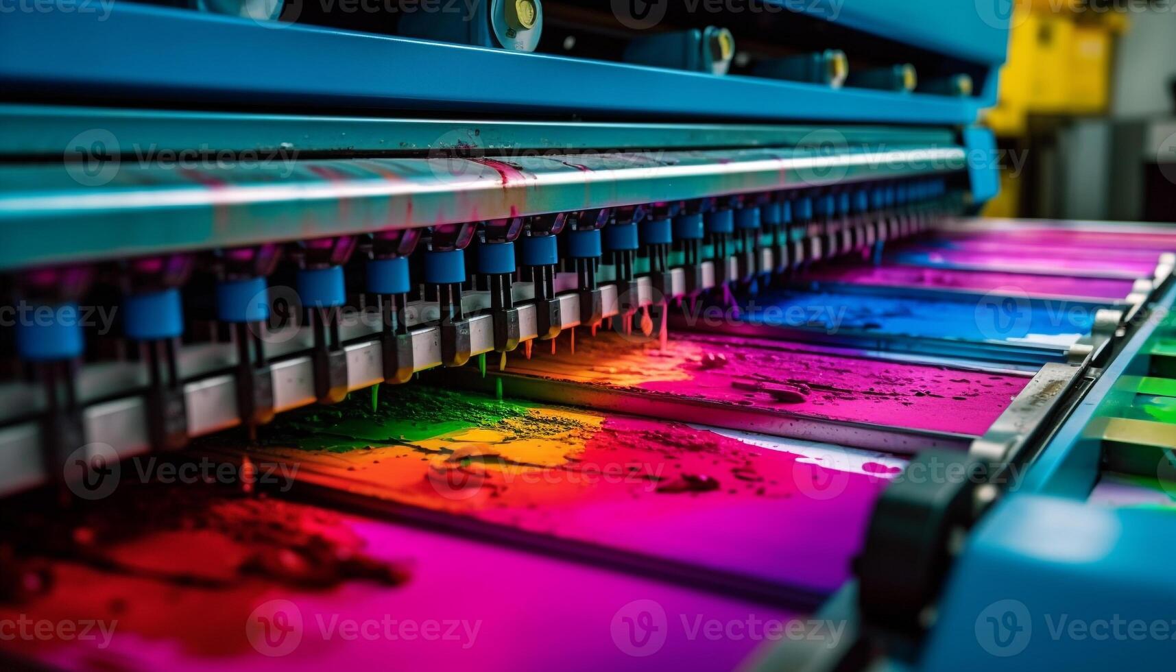 Modern textile industry uses automated machinery for multi colored variation generated by AI photo