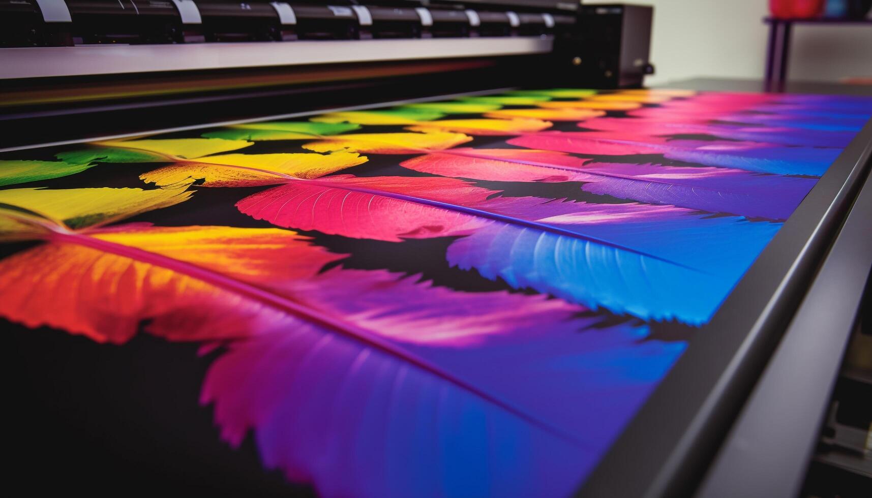 Vibrant feather flying in close up, showcasing multi colored pattern and elegance generated by AI photo
