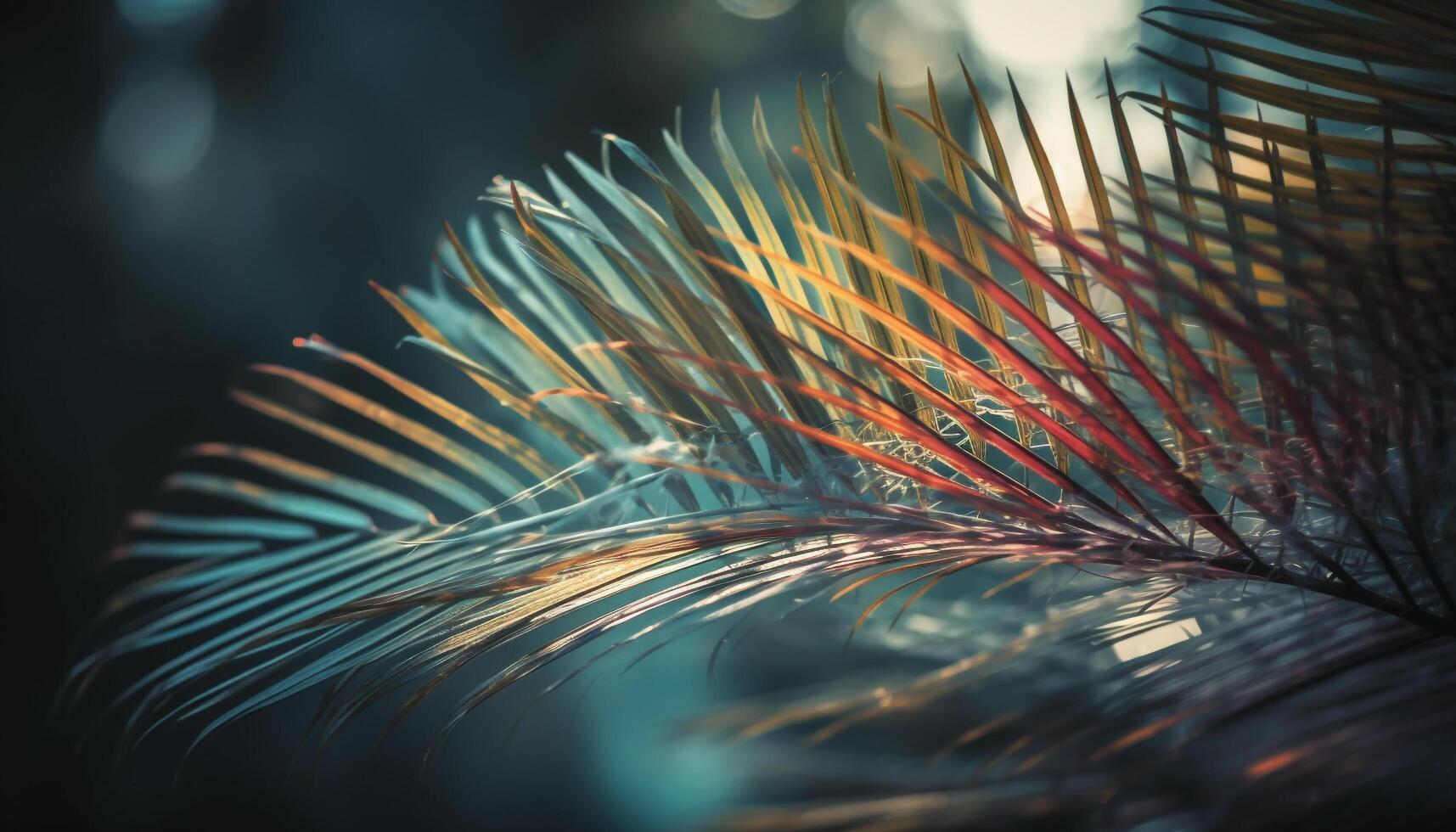 Vibrant palm tree growth in tropical forest, illuminated by sunlight generated by AI photo