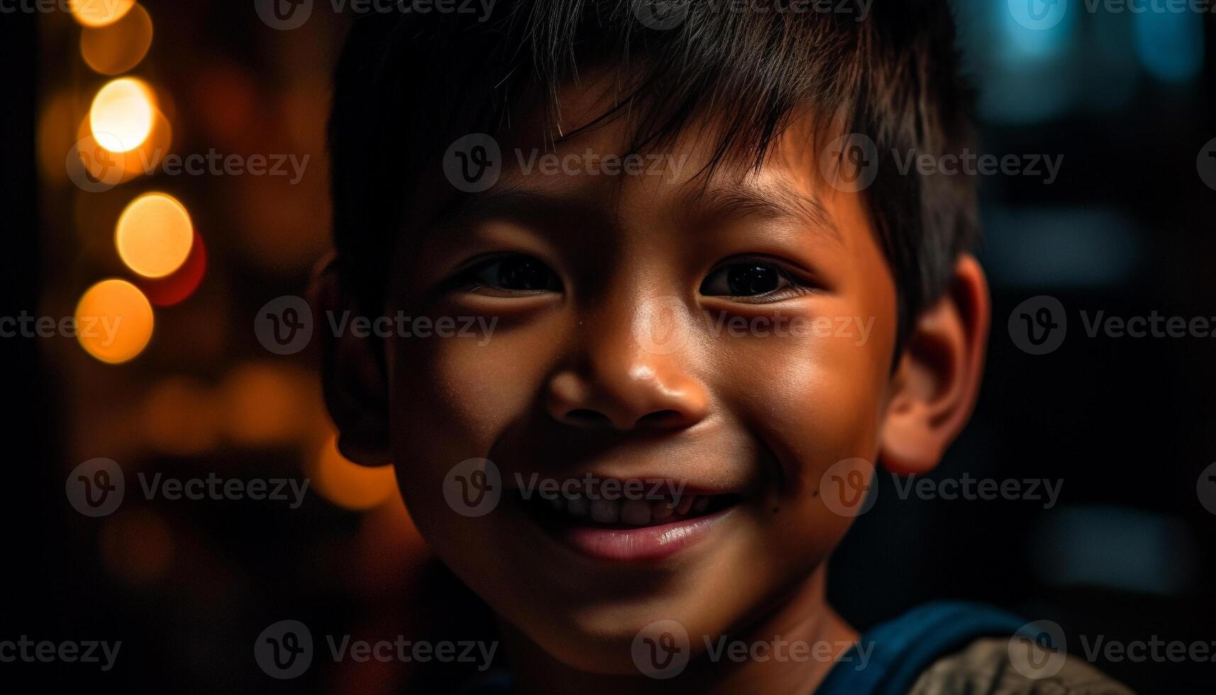 Cute boys smiling, one cheerful child looking at camera indoors generated by AI photo