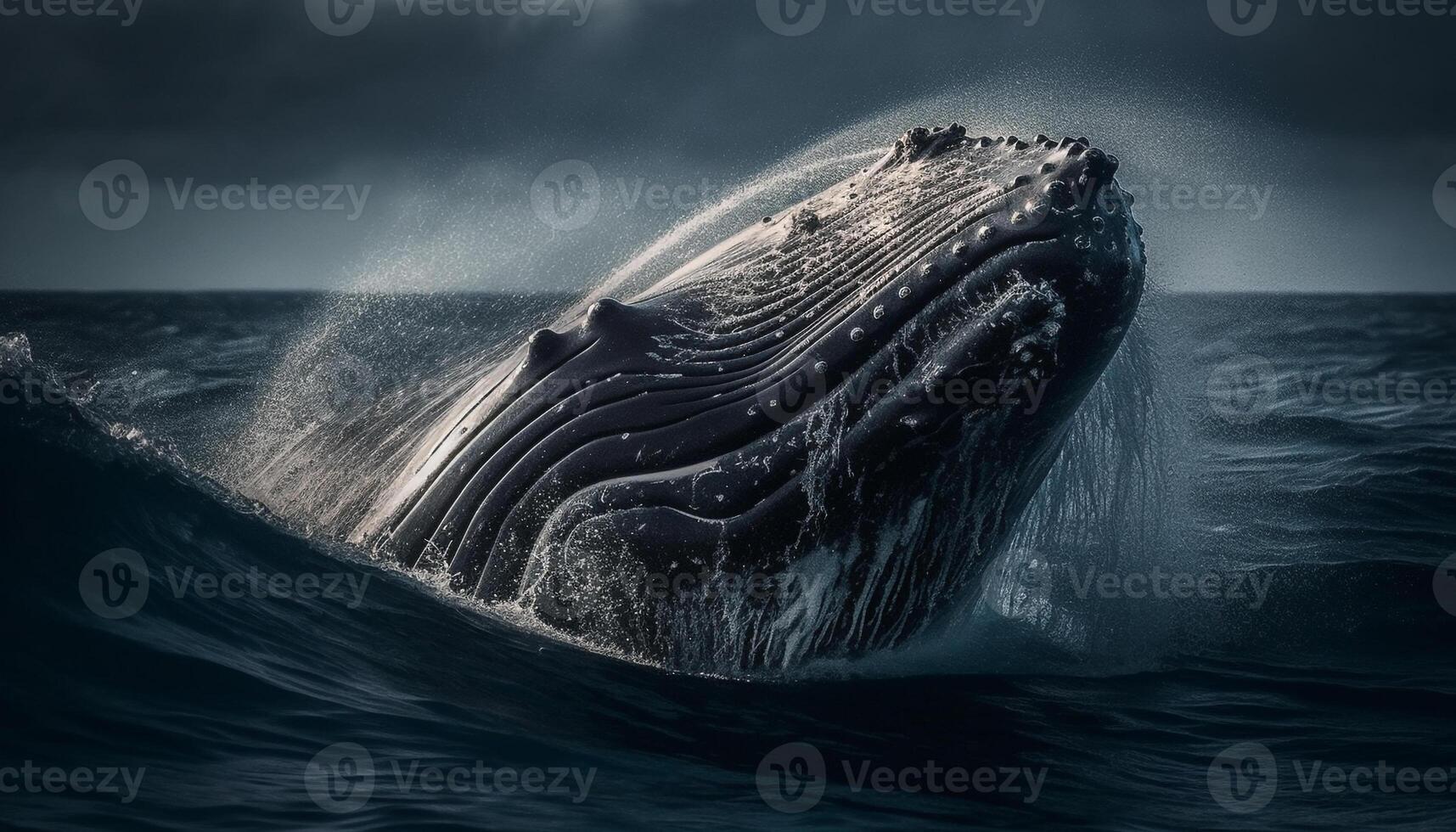 Majestic humpback whale breaching in the blue sea spray generated by AI photo