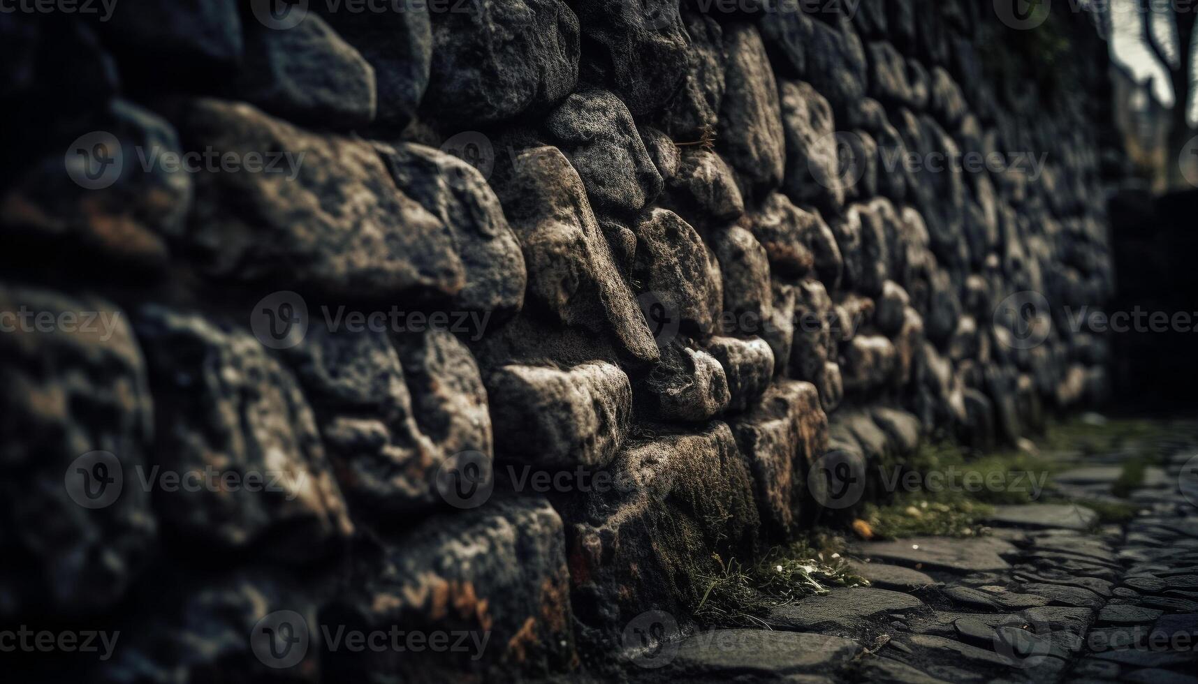 Stone wall and brick building feature in old architecture pattern generated by AI photo