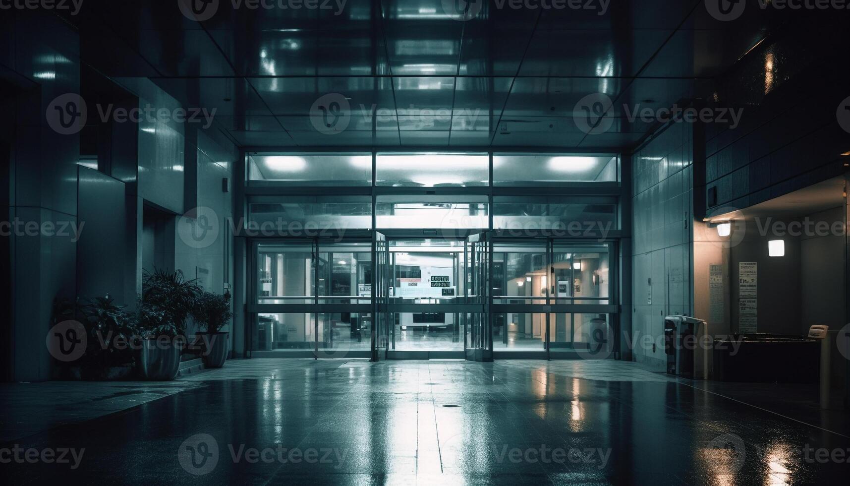 Bright modern corridor with vanishing point and glass reflection generated by AI photo