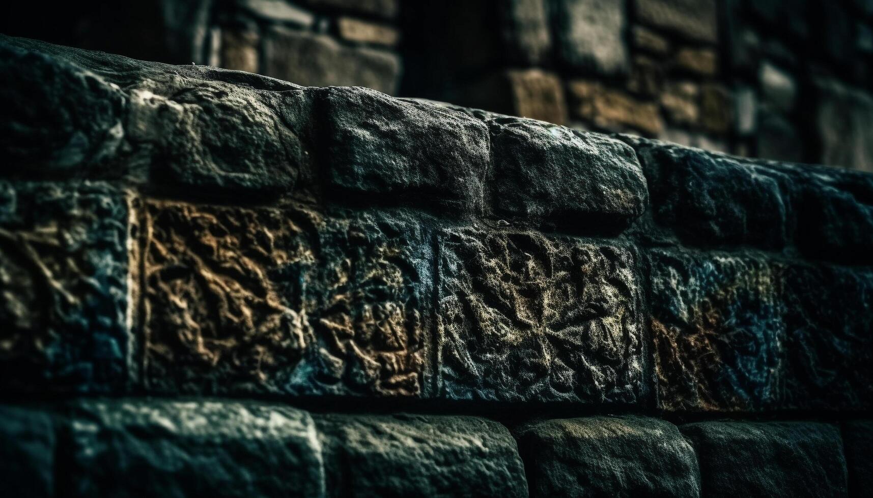 Abstract architecture old fashioned brick building with textured stone backdrop generated by AI photo