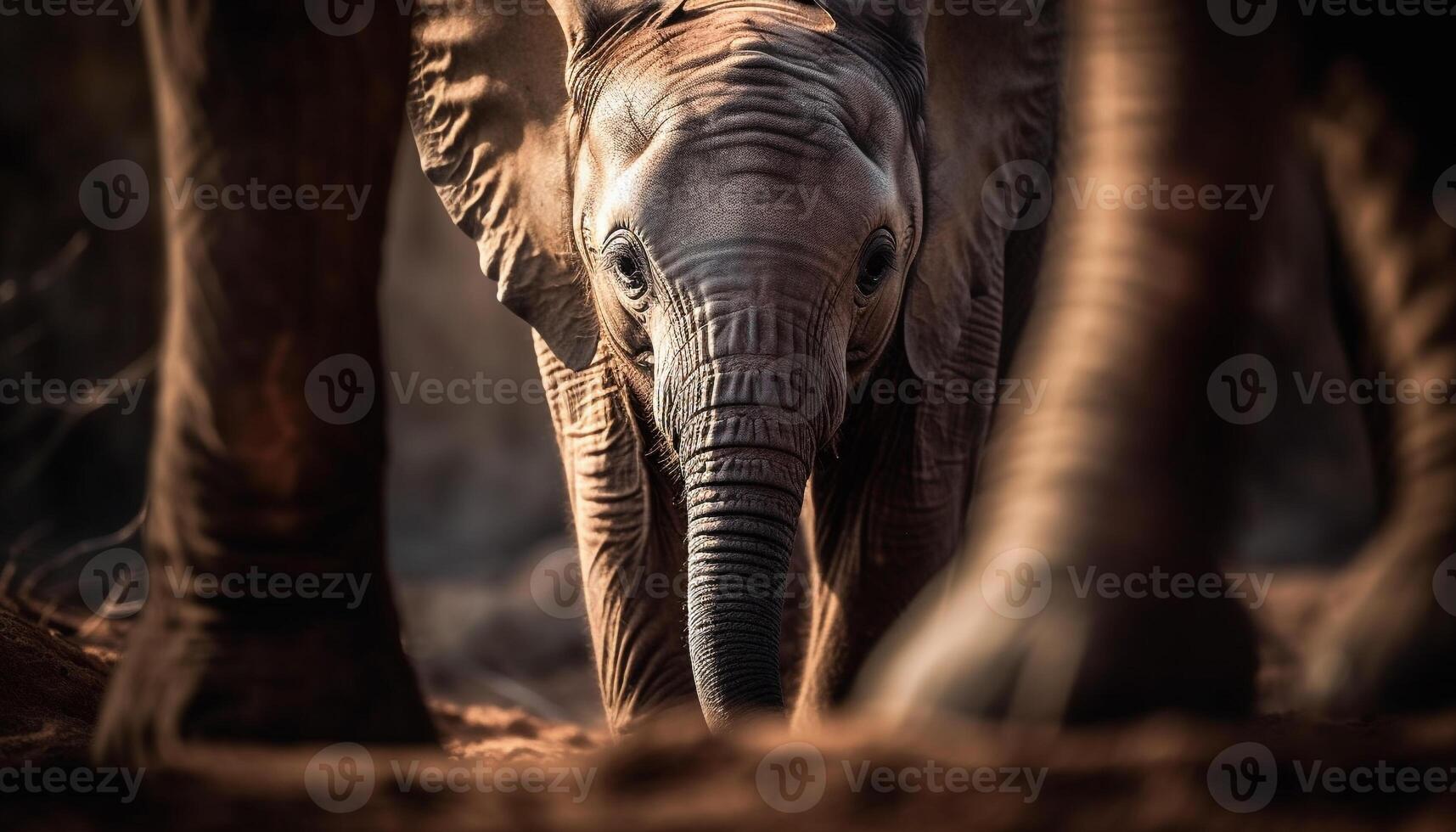 Cute horned mammal grazing in tranquil savannah wilderness area generated by AI photo