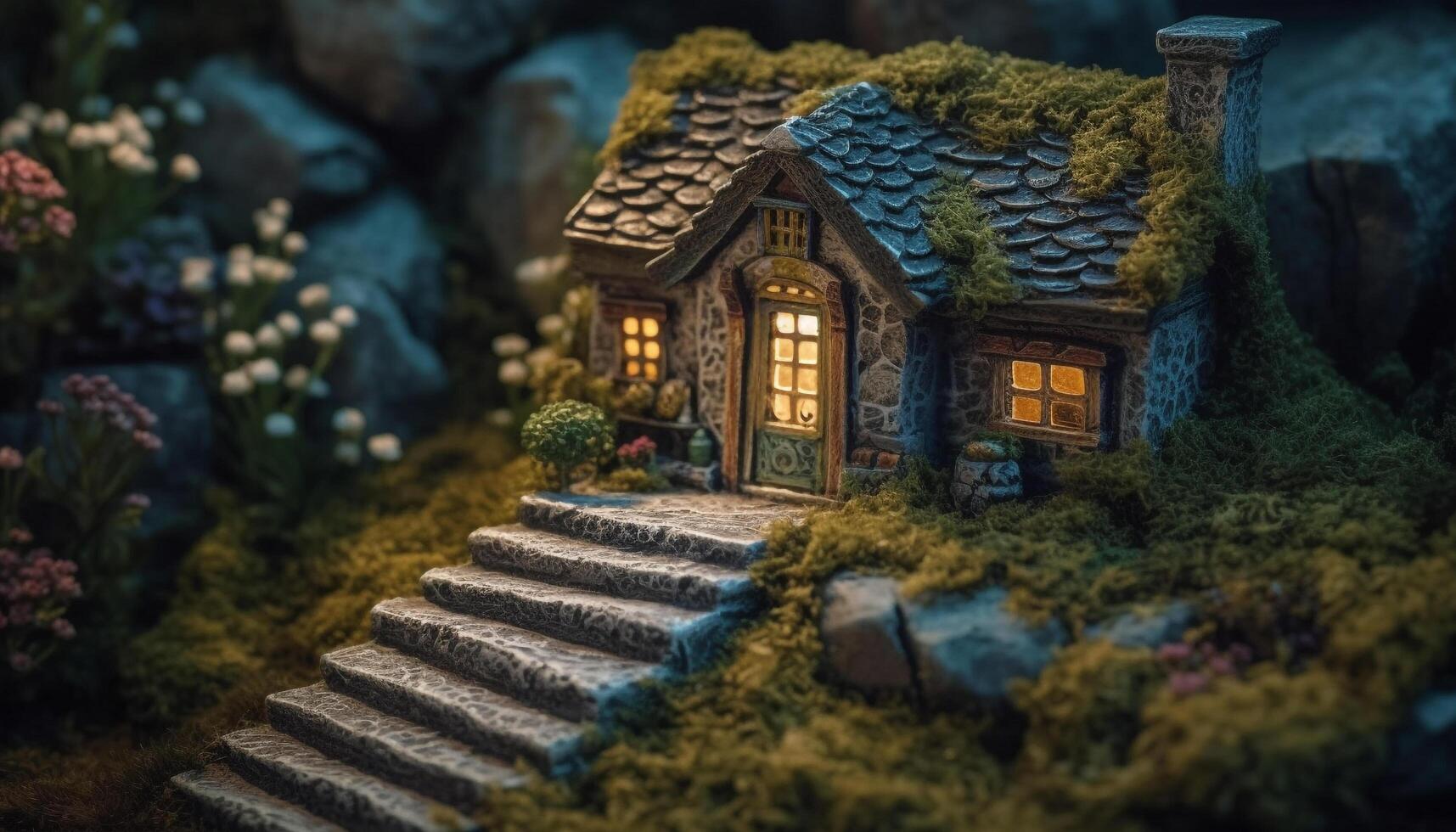 Rustic cottage with ornate window, built from ancient wood generated by AI photo