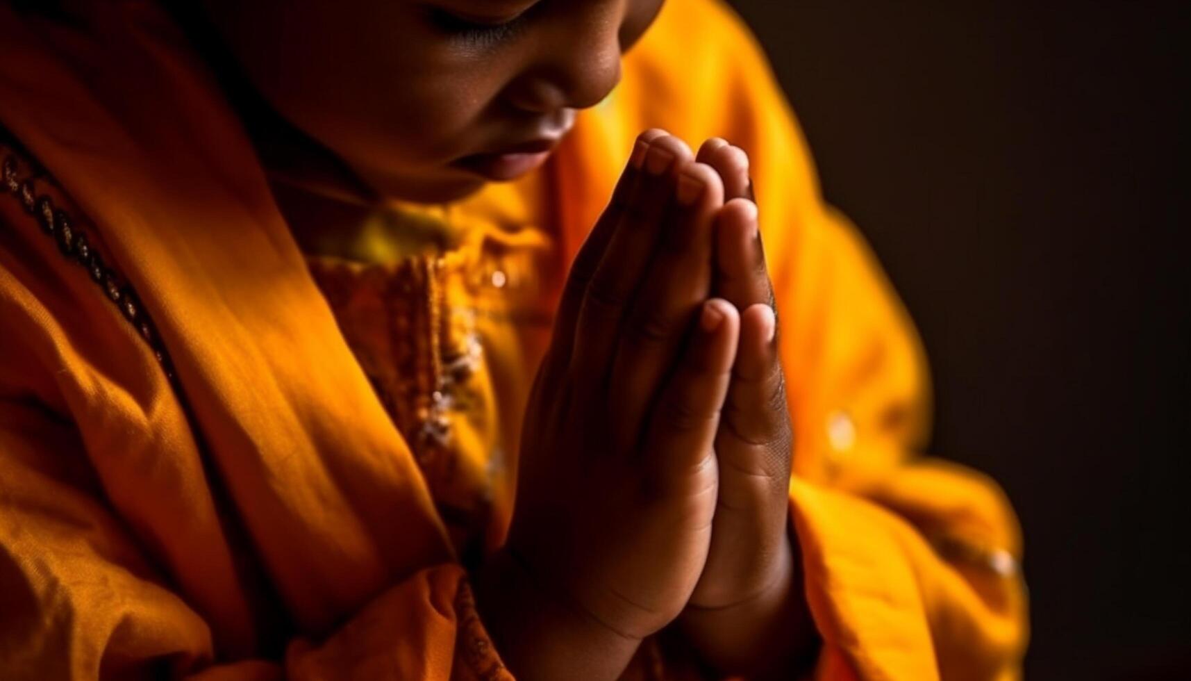 One person holding hands clasped, praying for forgiveness and love generated by AI photo