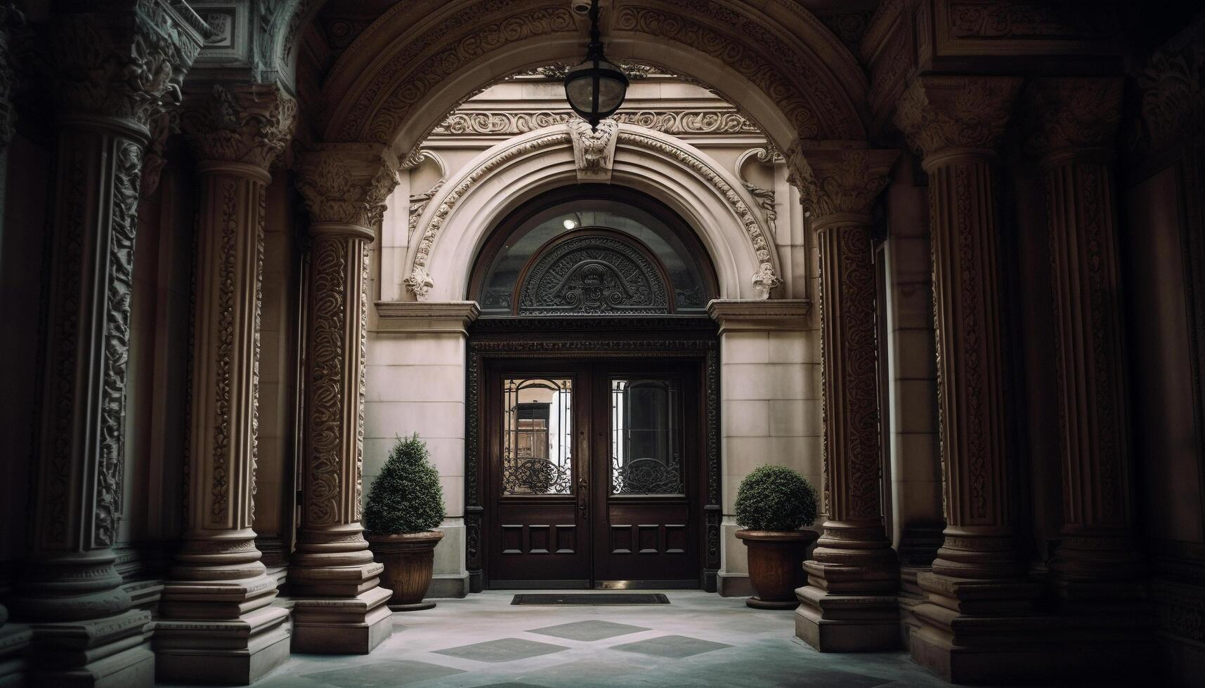 Elegant arches and columns adorn the entrance to this historic cathedral generated by AI photo