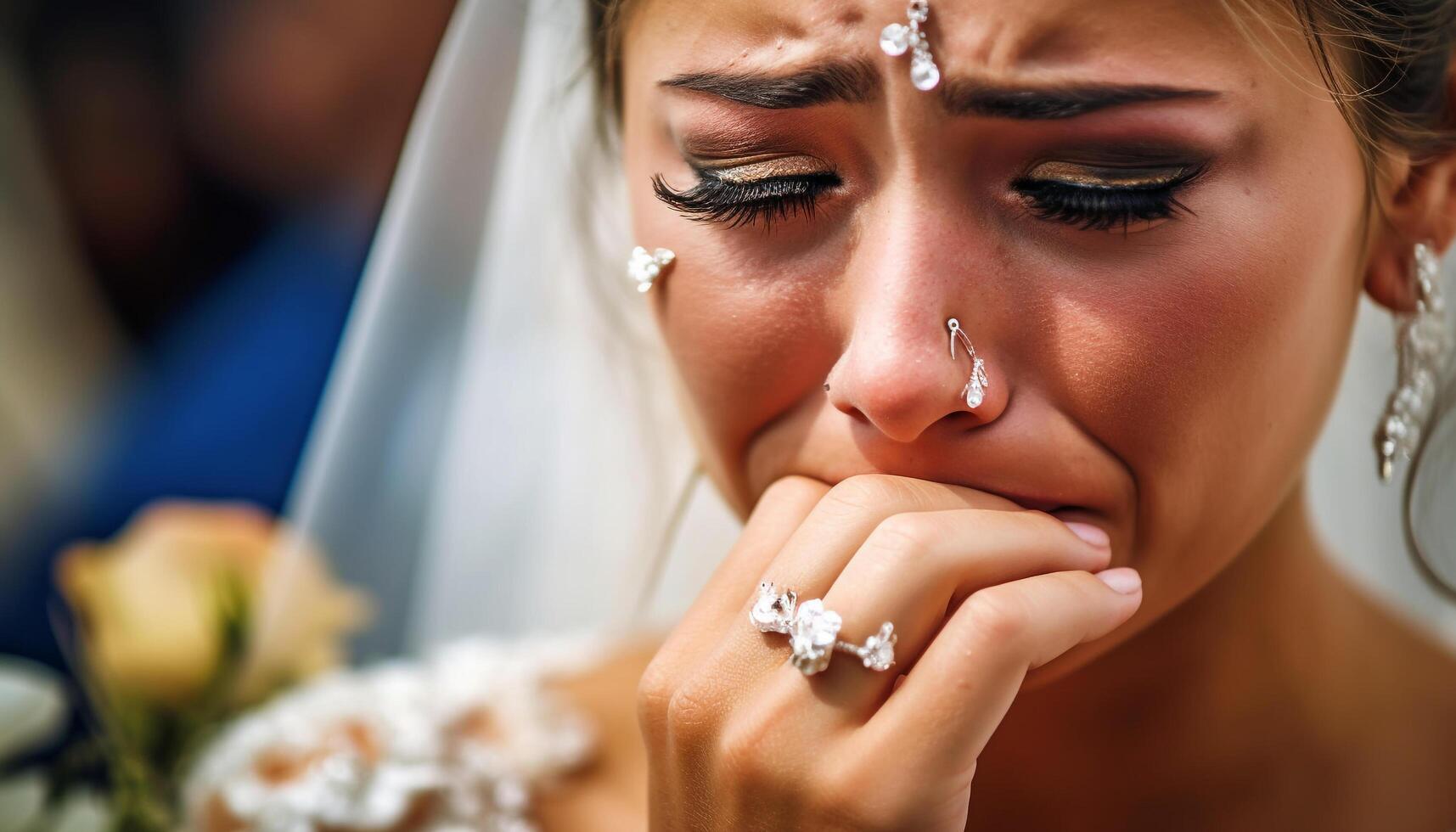 Beautiful young bride in elegant dress and veil, surrounded by nature generated by AI photo