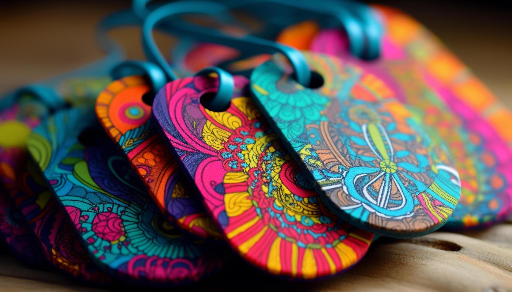 Indigenous culture ornate textile shoe, a vibrant souvenir decoration generated by AI photo