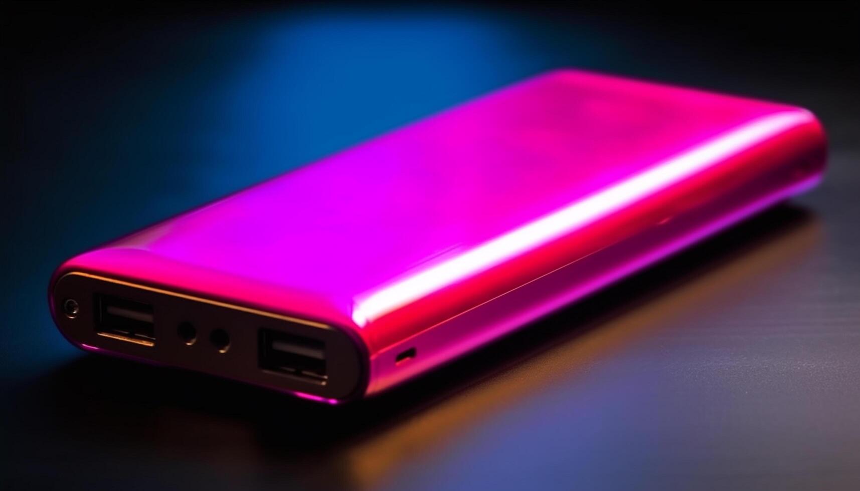 Shiny pink mobile phone charger illuminates in studio shot generated by AI photo