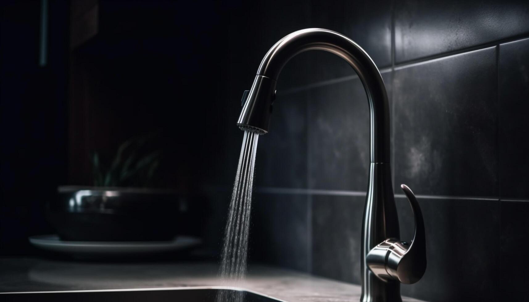 Clean, modern kitchen sink with chrome faucet and steel design generated by AI photo