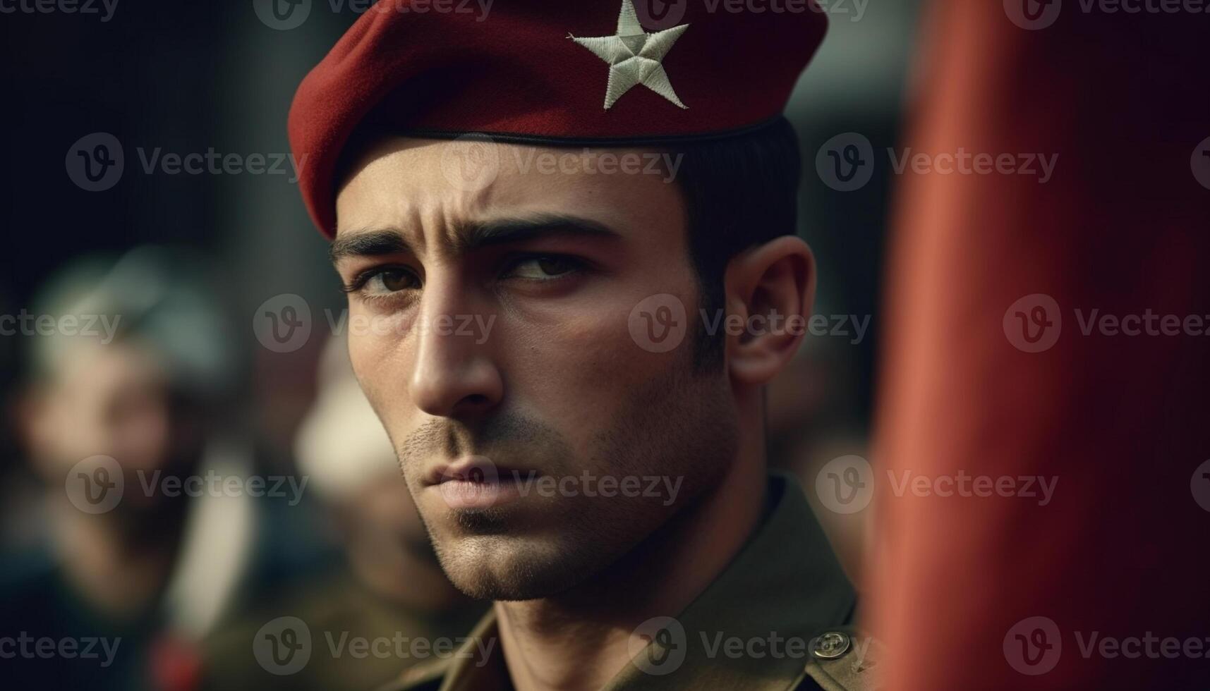 Confident young army man in uniform with serious headshot portrait generated by AI photo