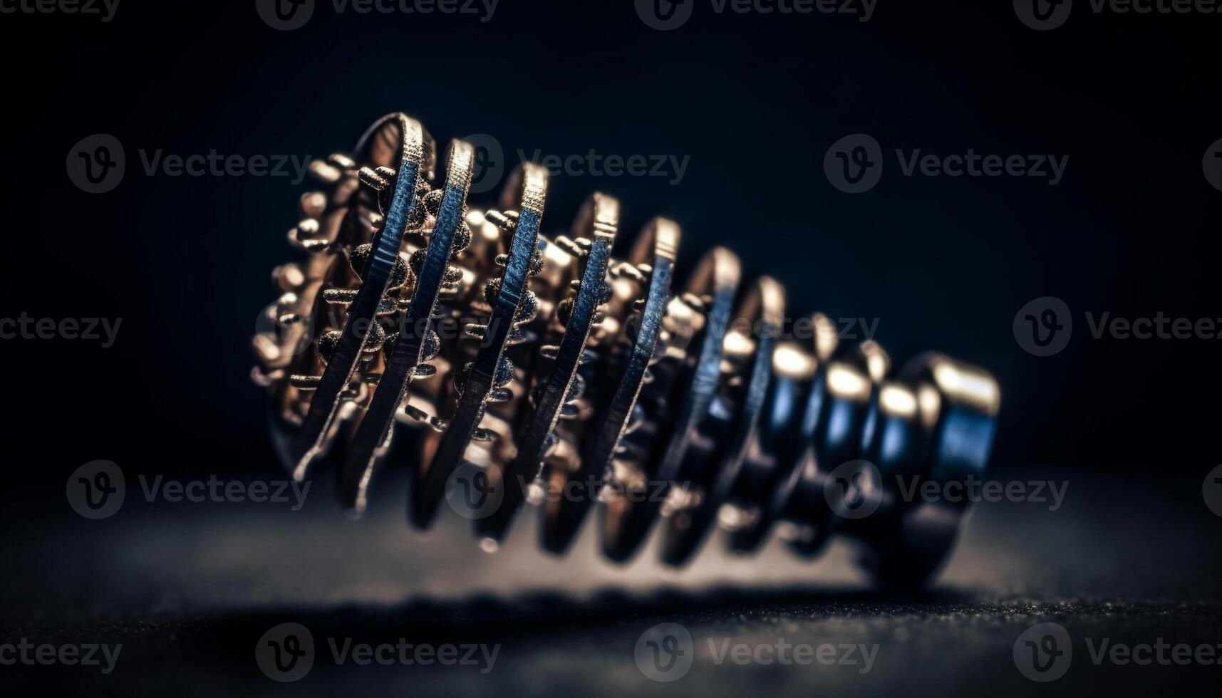 Shiny steel machinery in a row, on black background generated by AI photo