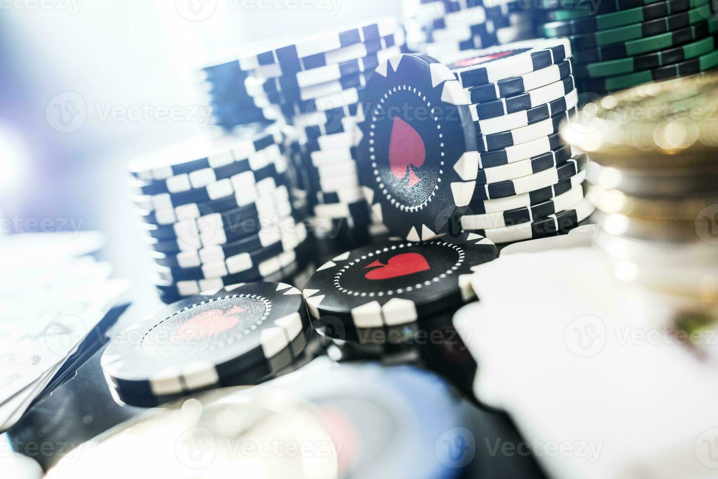 Casino Gambling Table Chips Close Up photo