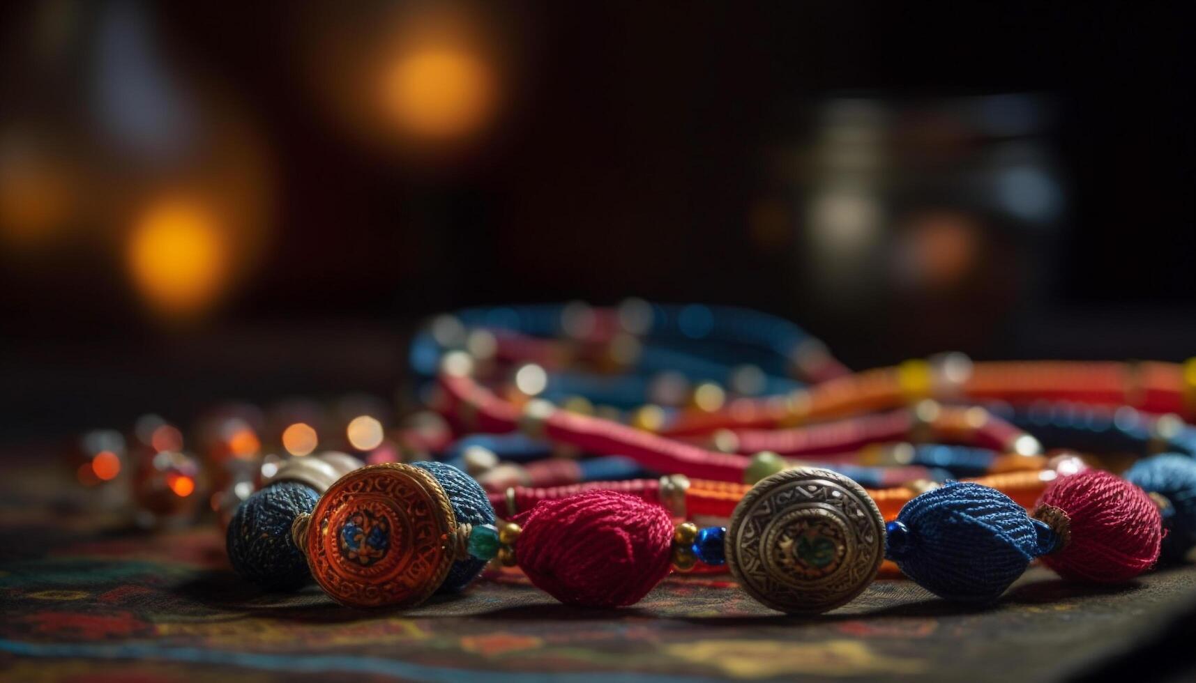 Vibrant colored spools of thread adorn homemade craft product collection generated by AI photo