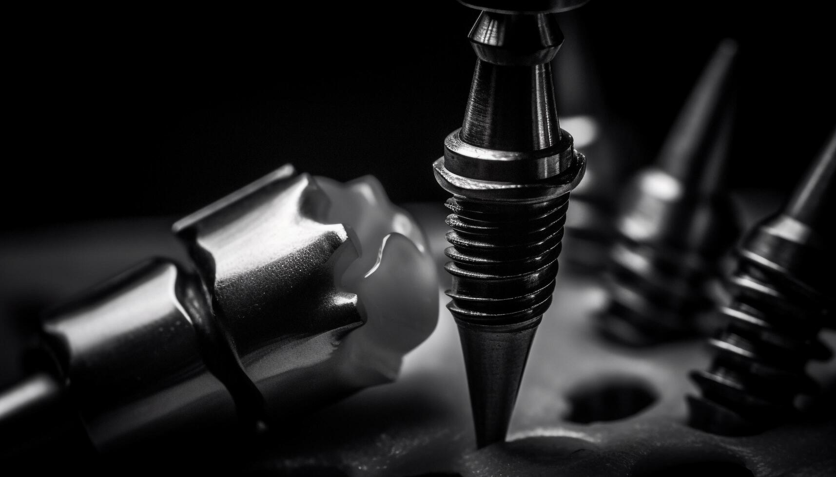 Metallic spiral wrench on shiny steel machinery in black background generated by AI photo