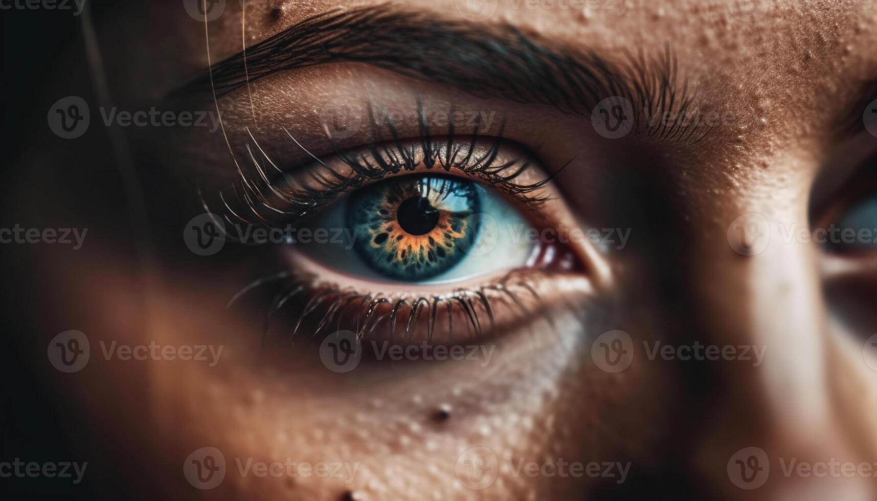 Beautiful young woman with blue eyes looking sensually at camera generated by AI photo
