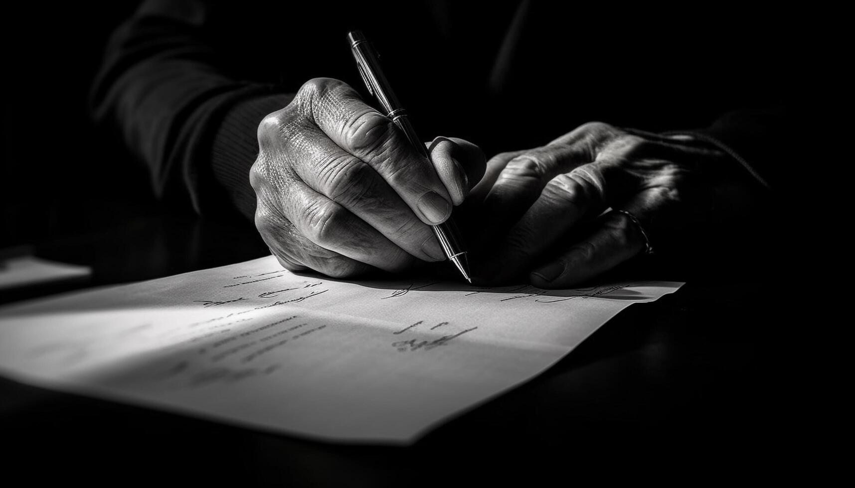 Businessman signing contract with pen on document at desk indoors generated by AI photo