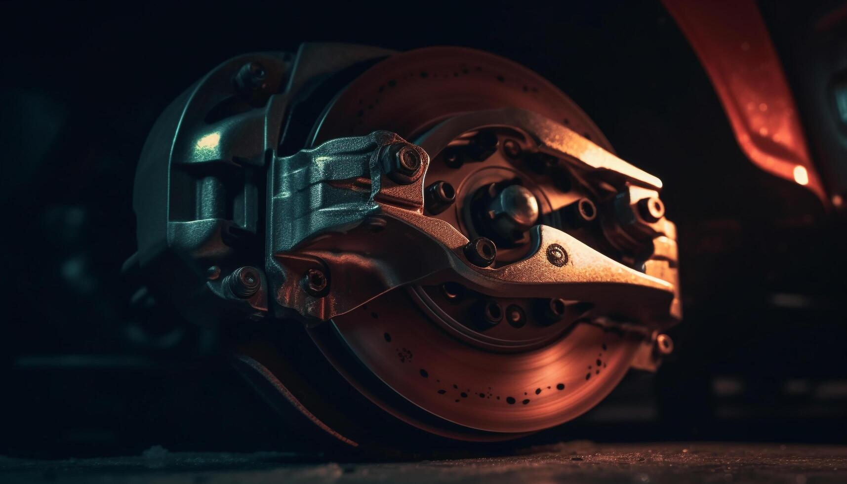 Metal worker repairing brake part of land vehicle in factory generated by AI photo