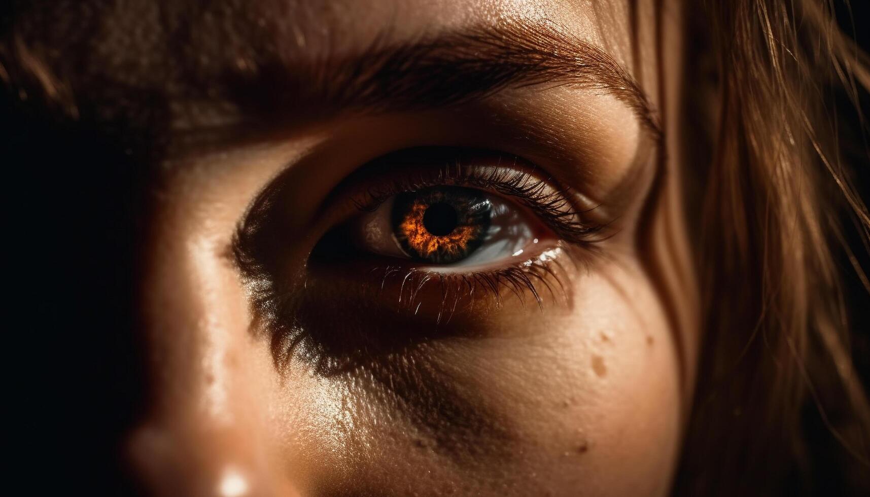 Beautiful young woman staring sensually at camera with brown eyes generated by AI photo