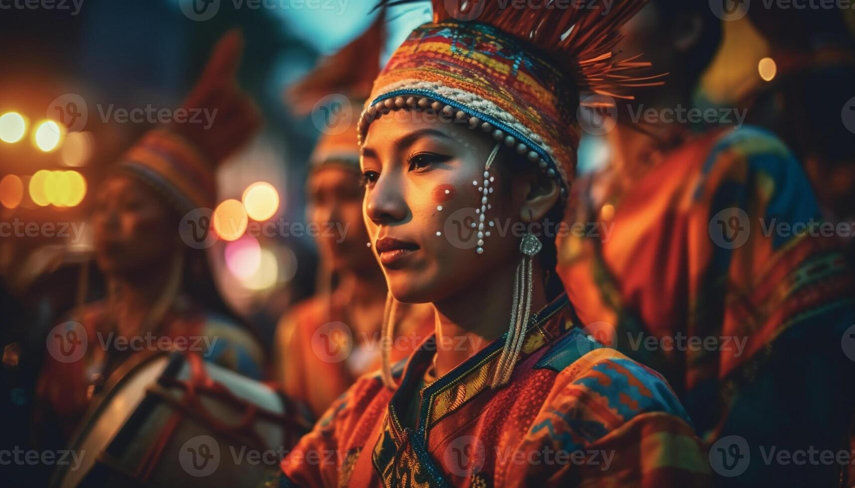 Colorful traditional festival celebrates cultures with young adults and females generated by AI photo