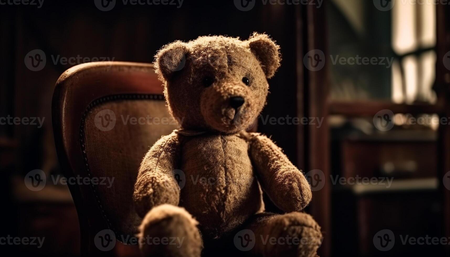 Fluffy teddy bear brings joy to old fashioned home interior generated by AI photo