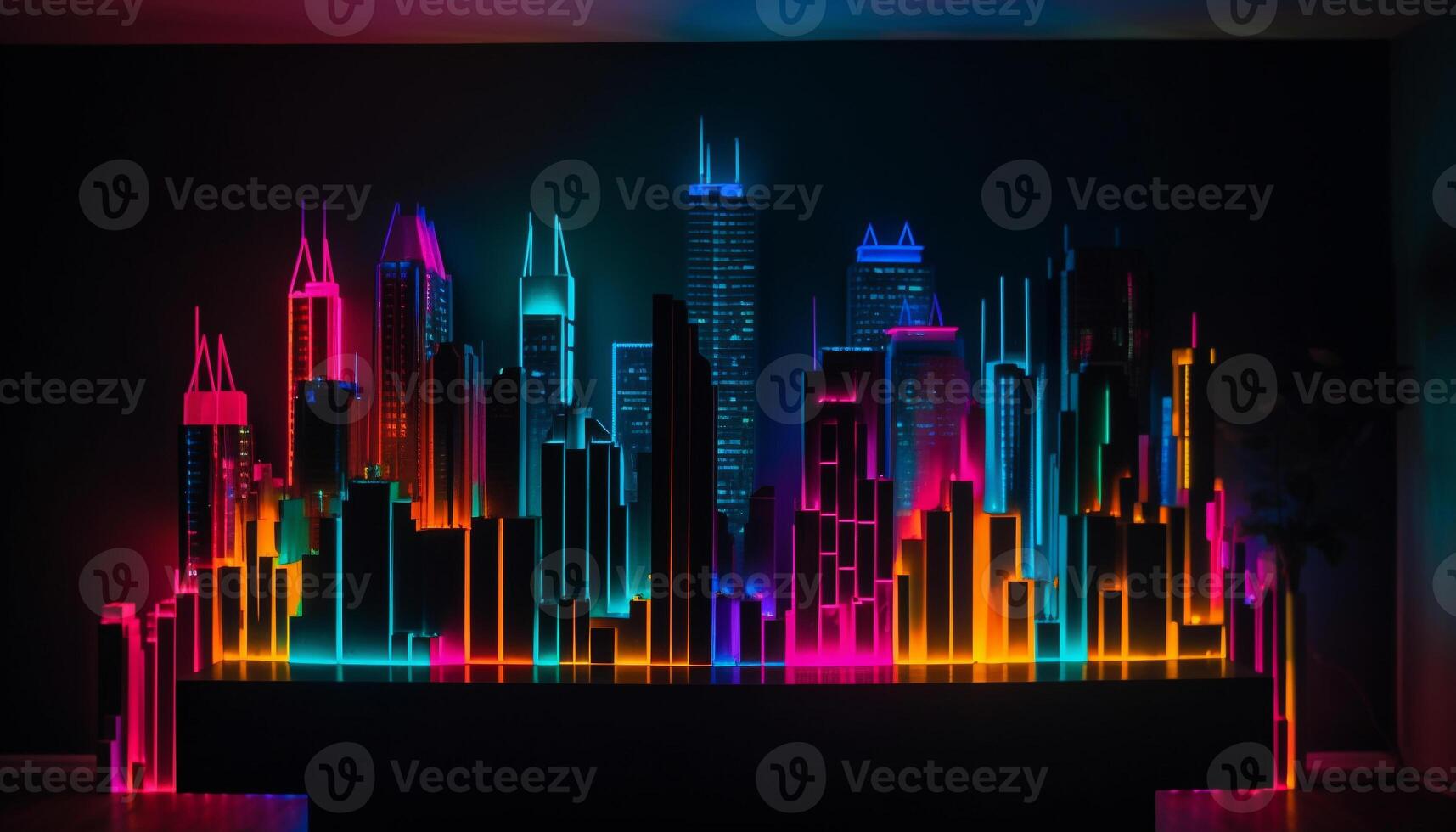 Neon city skyline glows with vibrant colors and futuristic architecture generated by AI photo