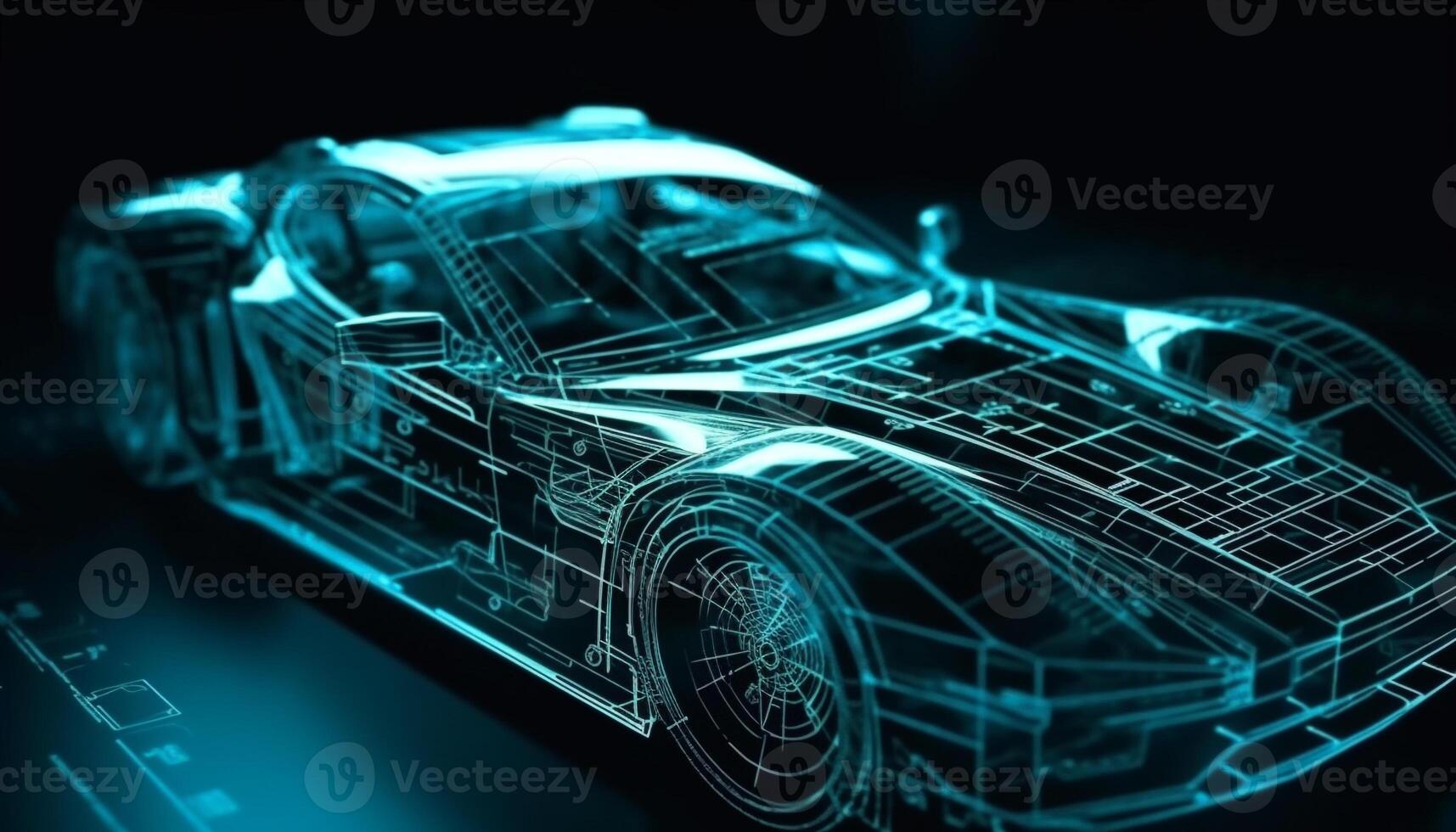 Futuristic sports car blueprint modern design, alternative energy, glowing engine generated by AI photo