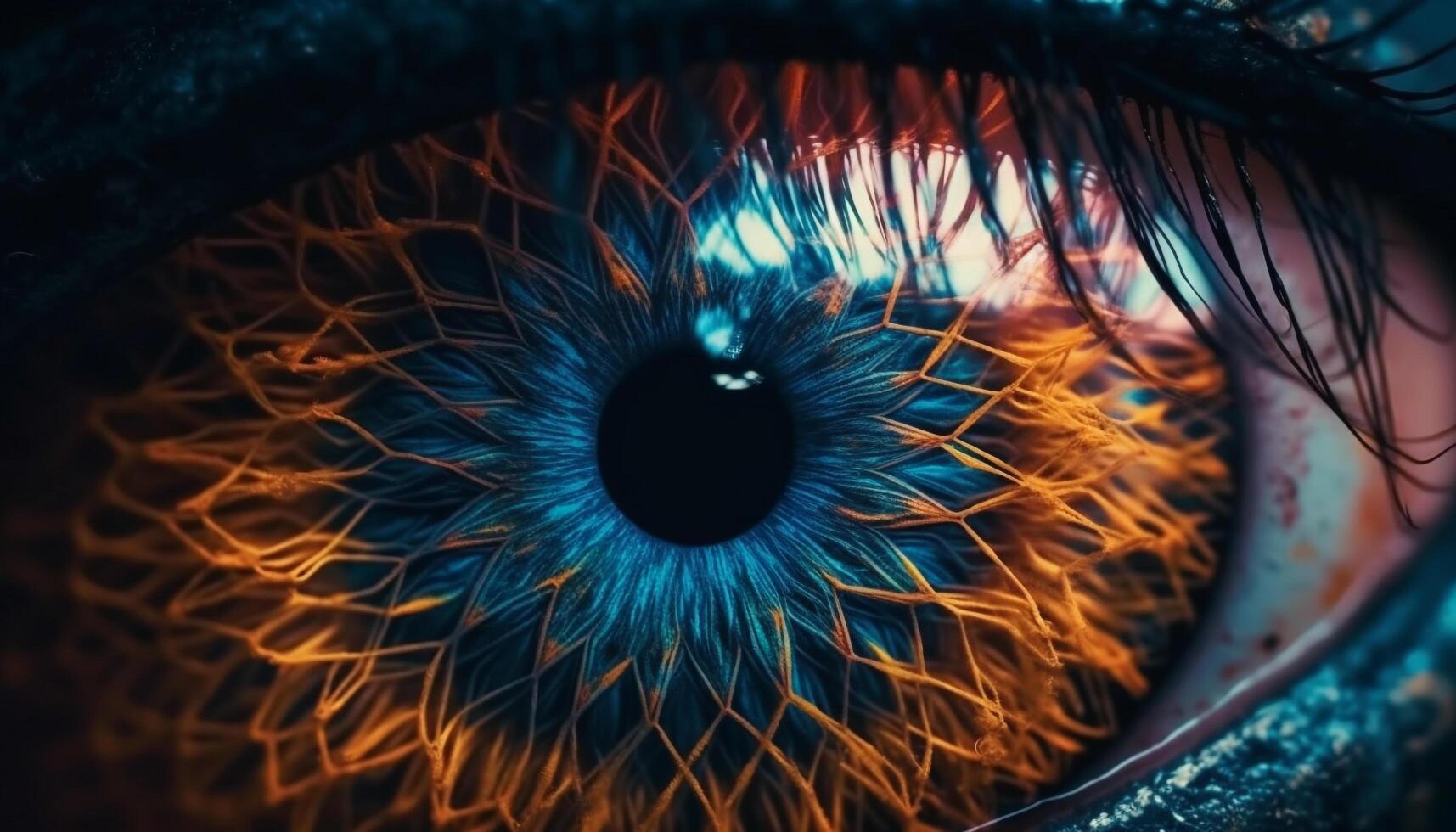 Abstract animal eye pattern in multi colored underwater reflection generated by AI photo