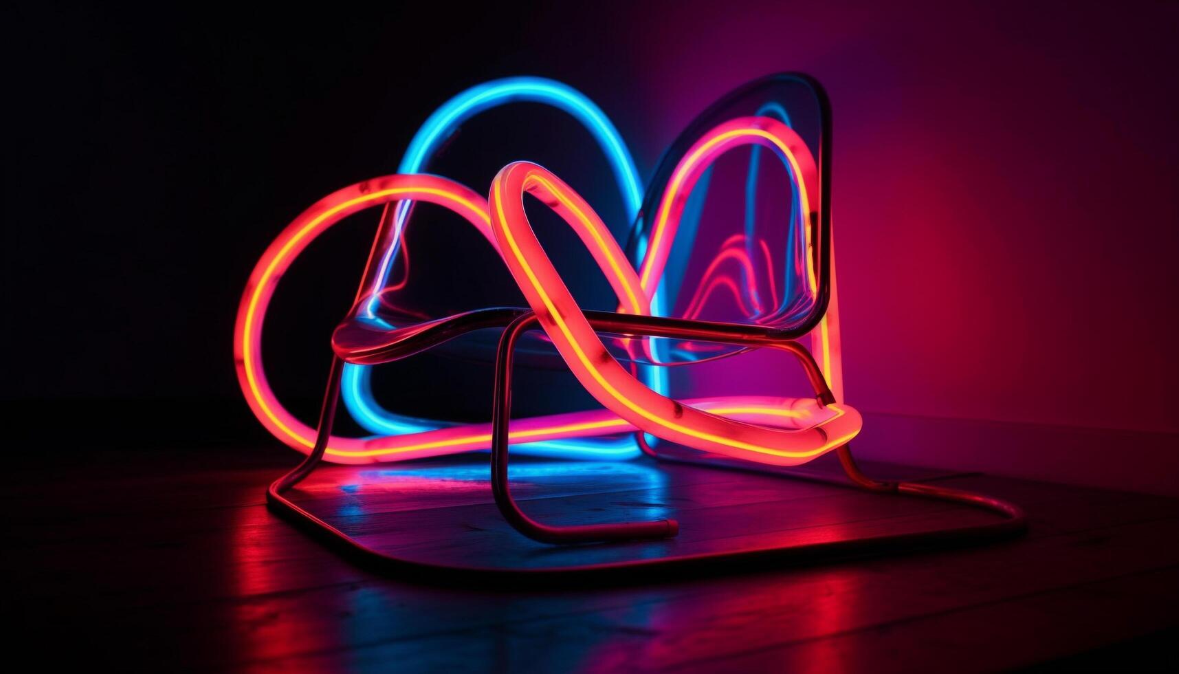 Vibrant colors illuminate futuristic nightclub stage with glowing abstract shapes generated by AI photo