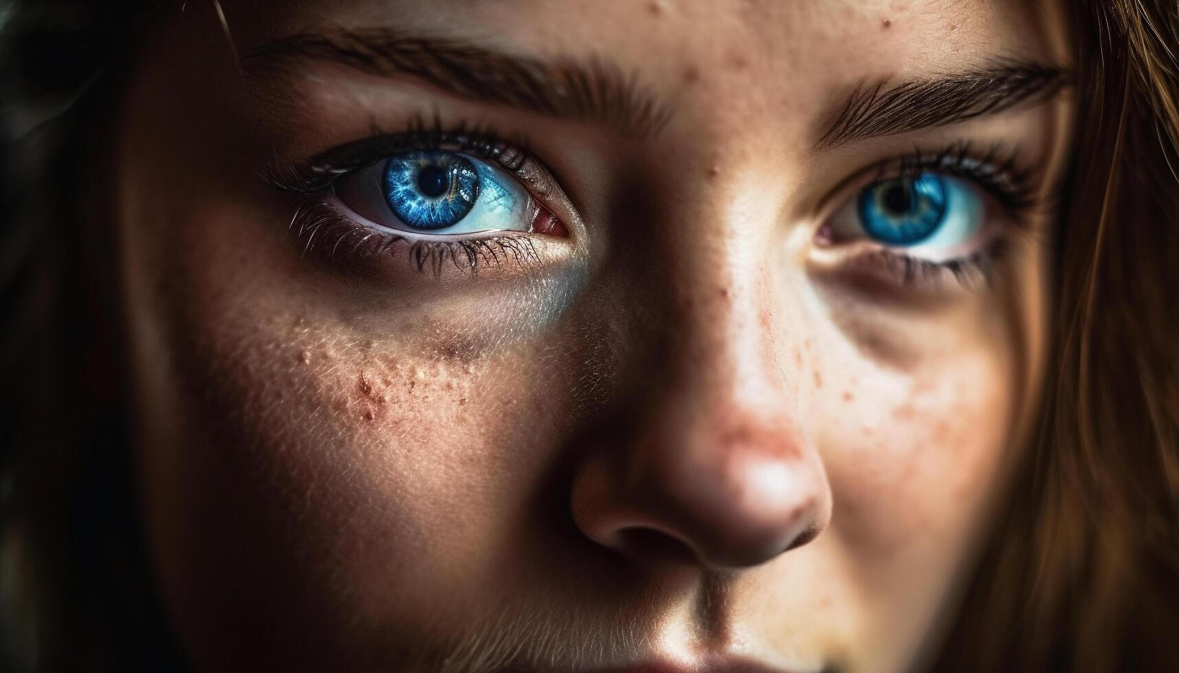 joven adulto hembras mirando a cámara con alegre azul ojos generado por ai foto