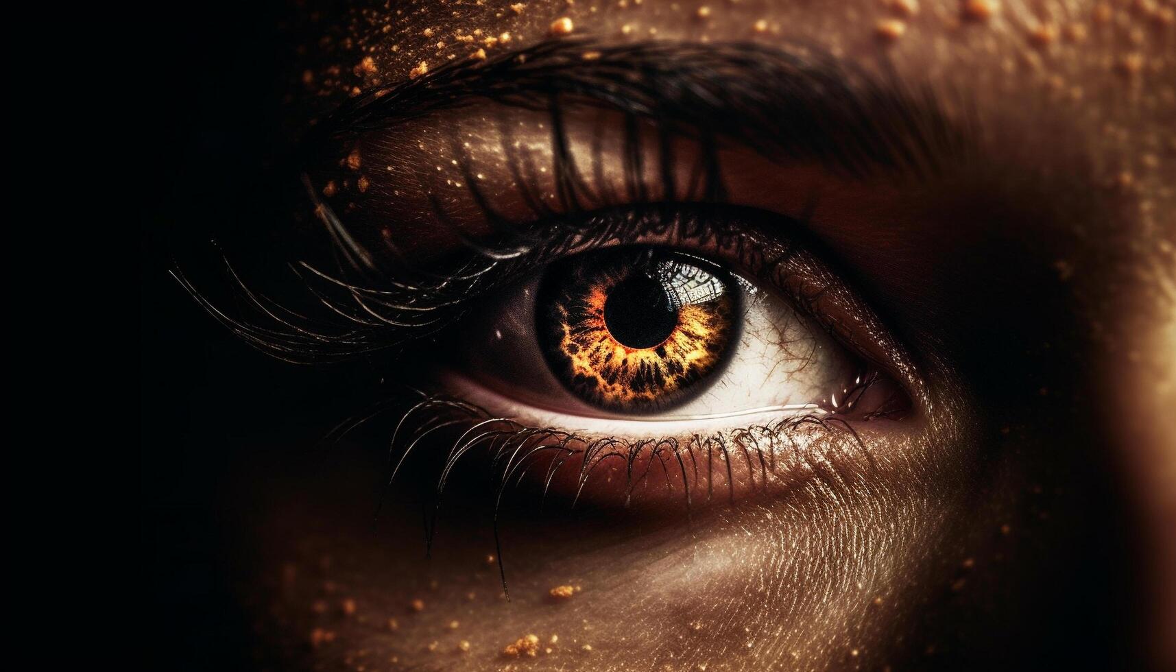 Blue eyed beauty staring sensually, wet eyelashes reflecting mystery and elegance generated by AI photo