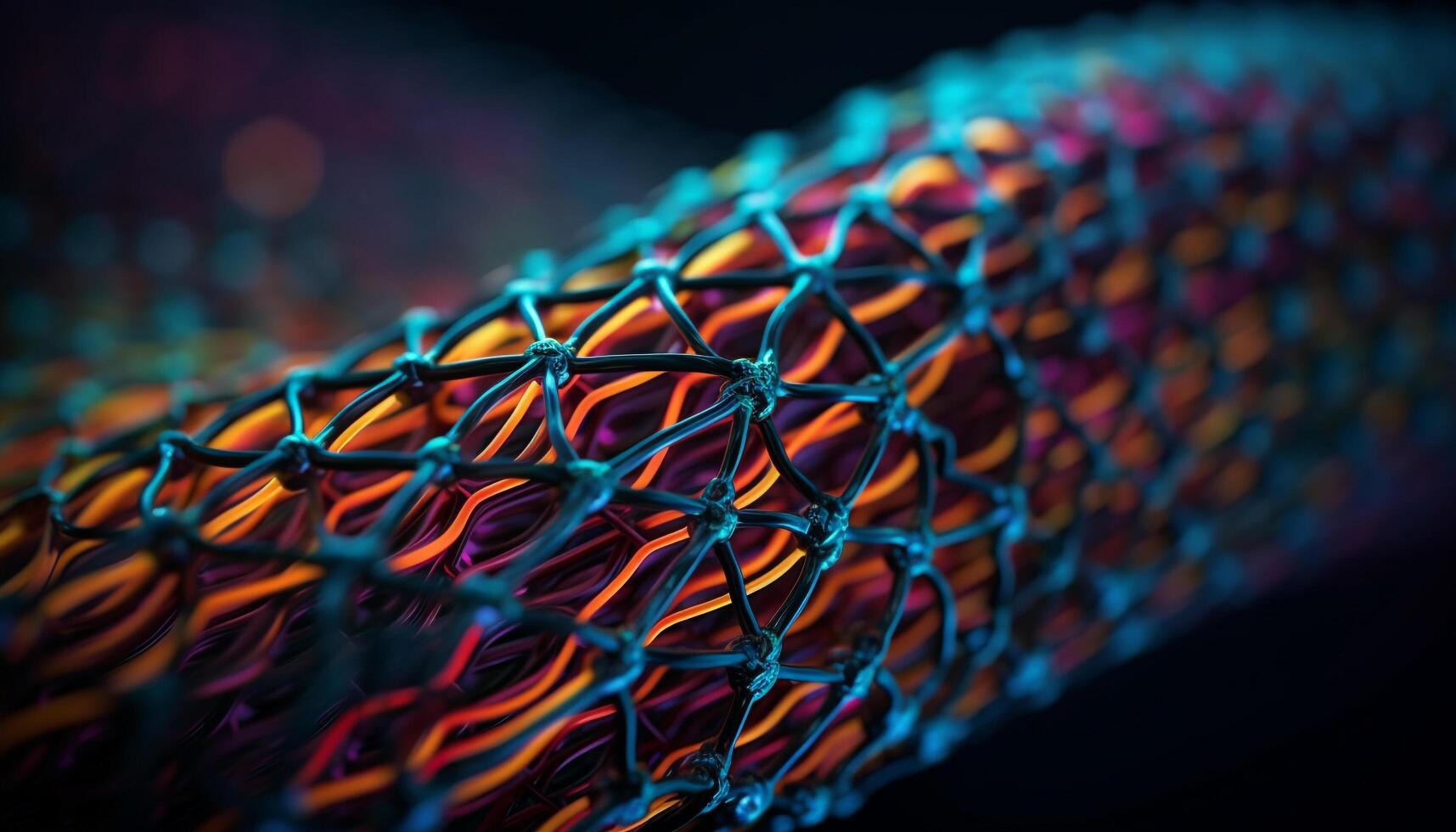 Bright multi colored wave with glowing grid generated by AI photo